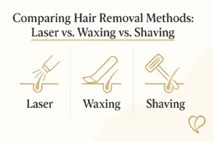 Hair removal comparison table showing differences between laser, waxing, and shaving with a CTA from Vega Medical Center Dubai