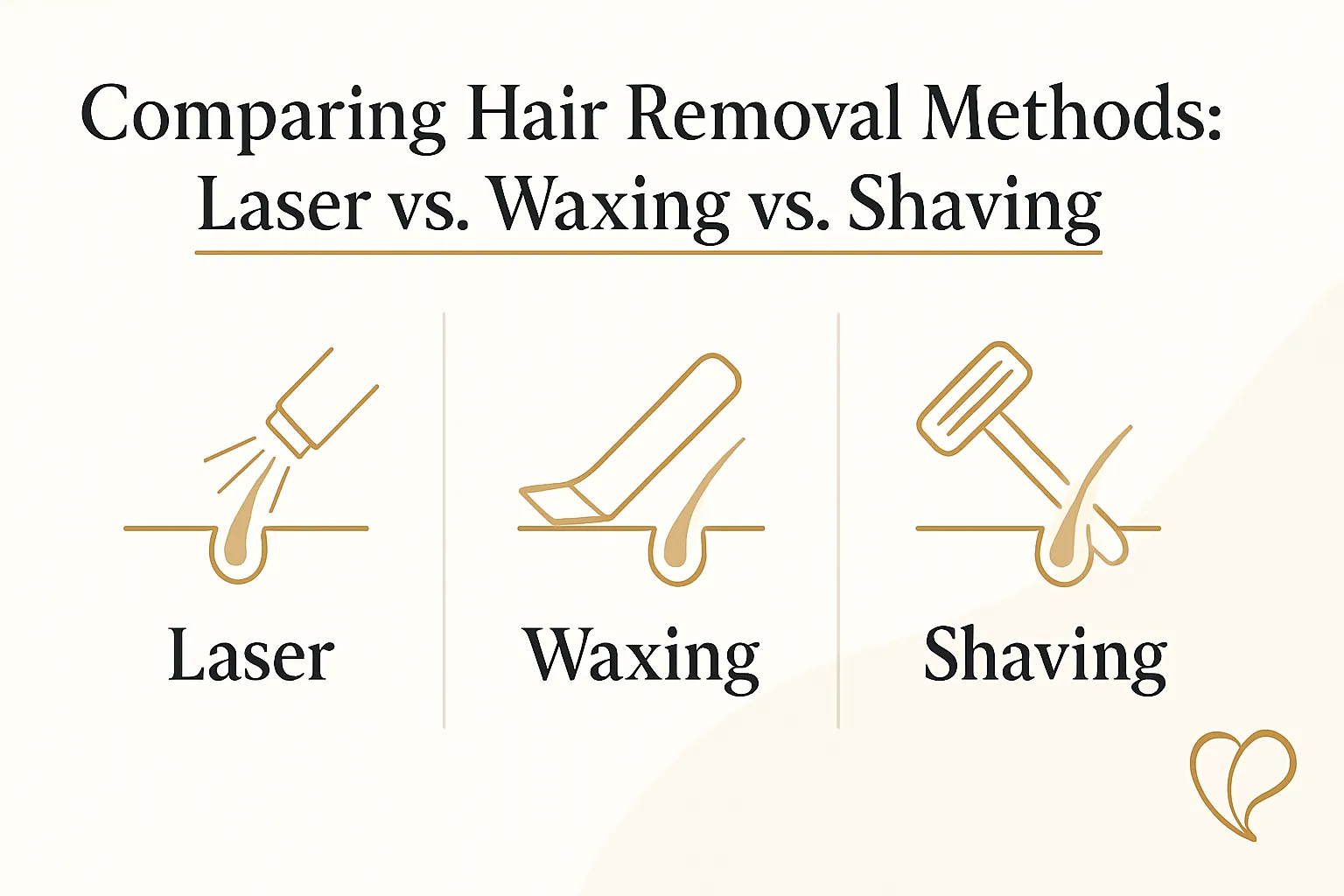 Hair removal comparison table showing differences between laser, waxing, and shaving with a CTA from Vega Medical Center Dubai