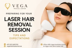 Woman preparing for her first laser hair removal session at Vega Medical Center in Dubai