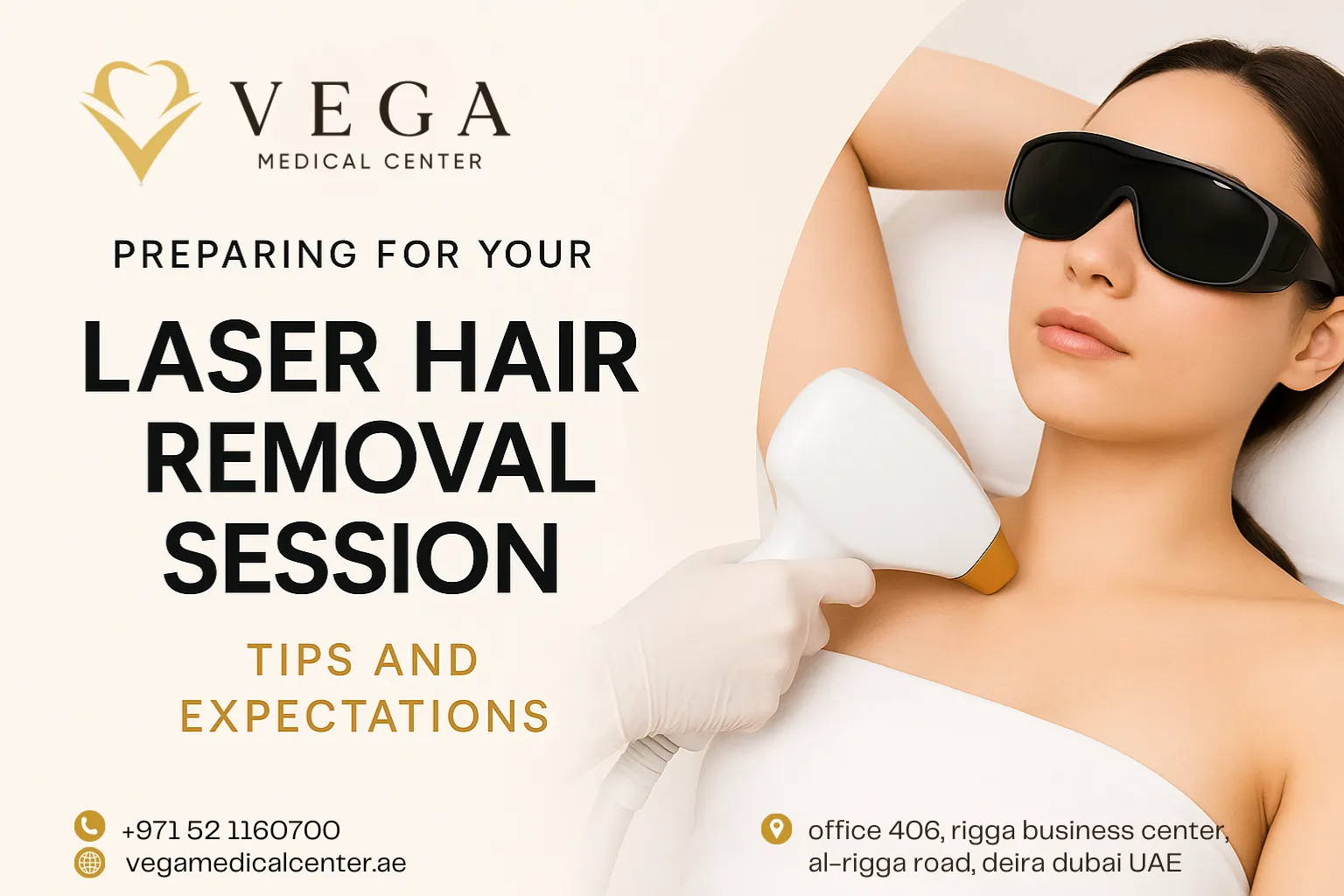 Woman preparing for her first laser hair removal session at Vega Medical Center in Dubai