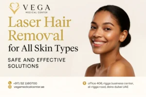 Woman receiving safe and effective laser hair removal suitable for all skin types at Vega Medical Center Dubai